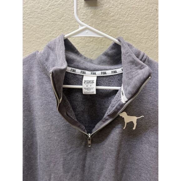 VICTORIA'S SECRET PINK DOG Sweatshirt Sz XS Pullover 1/4 Zip Long Sleeve Gray - Picture 2 of 4